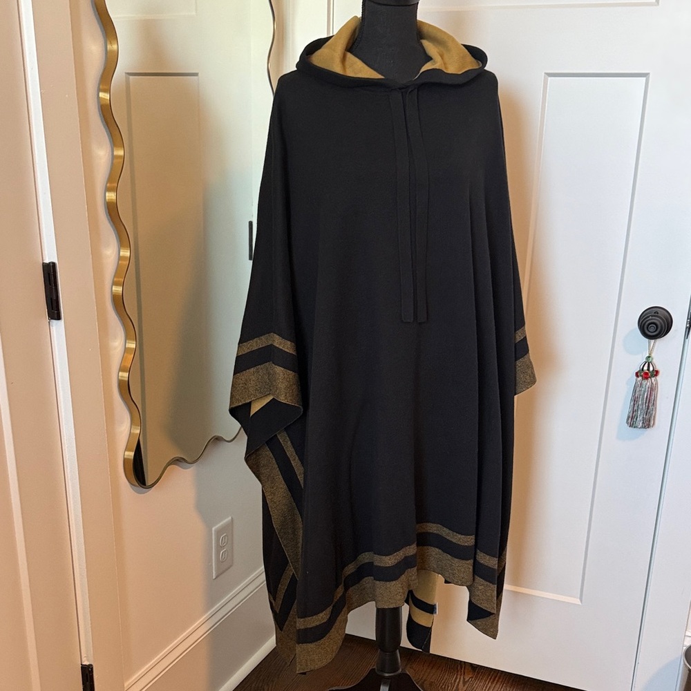 Proenza Schouler White Label - Black Hooded Poncho with Gold Trim